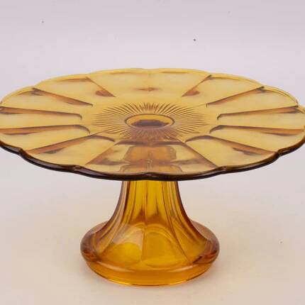 Art Deco amber glass cake stand - Luxval style from the 1930s