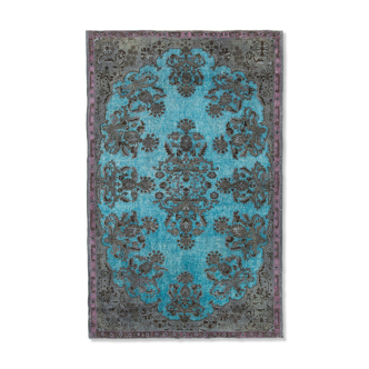 Tapis bleu oriental des années 1970 noué à la main 200 cm x 319 cm