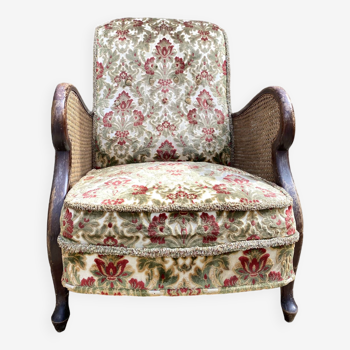 English cane and velvet armchair, Chippendale style