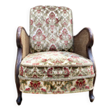 English cane and velvet armchair, Chippendale style
