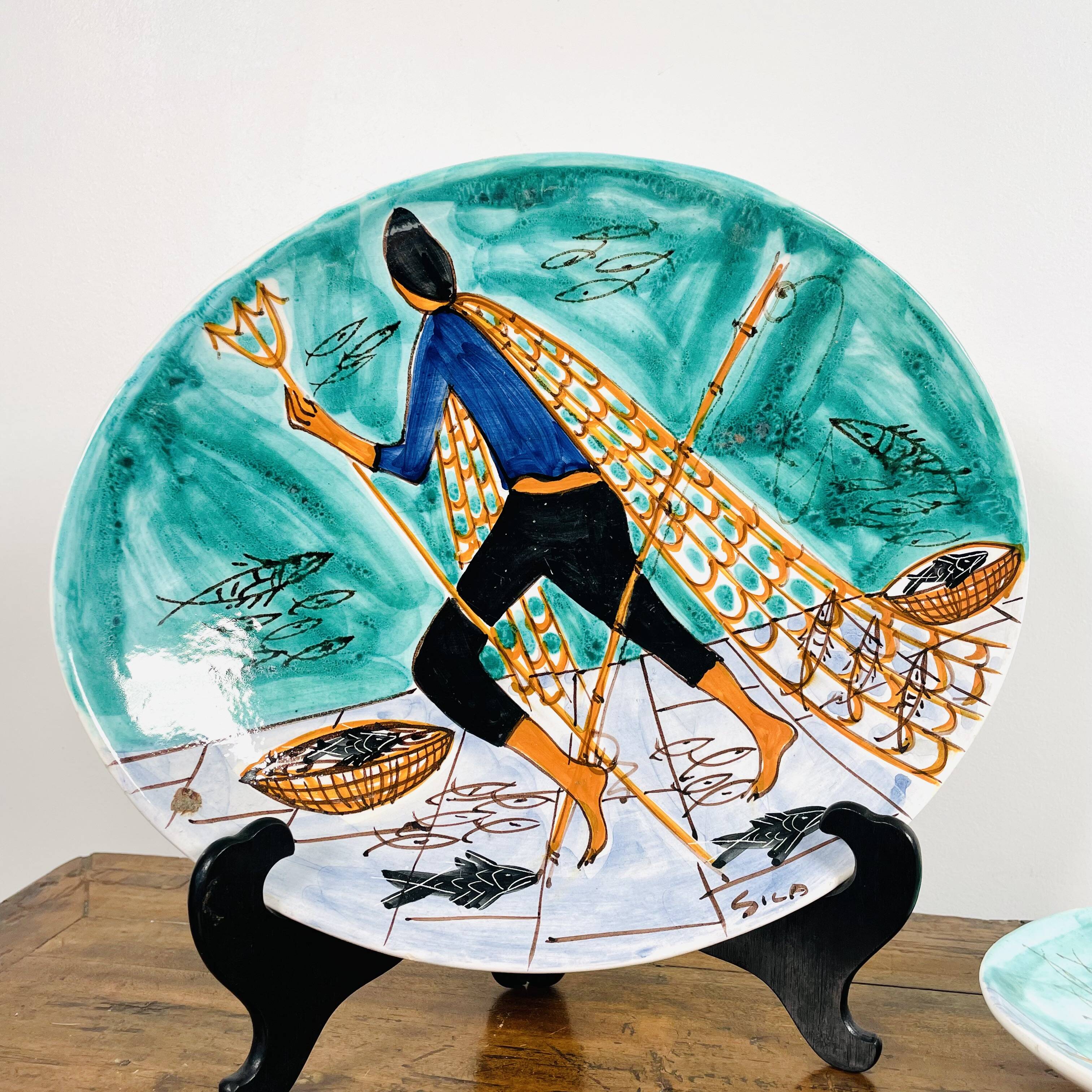 Magnificent set of 5 plates and 1 dish by Cesare Sartori for Sica.