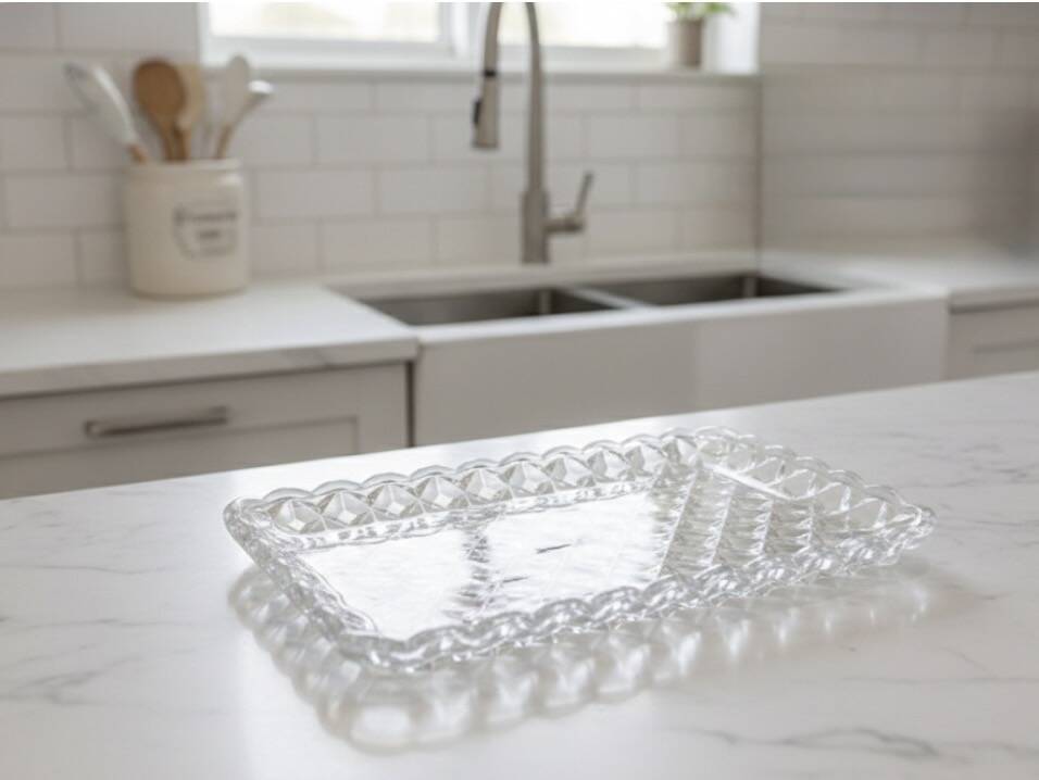 Pressed glass service plate with diamond points, 1950s