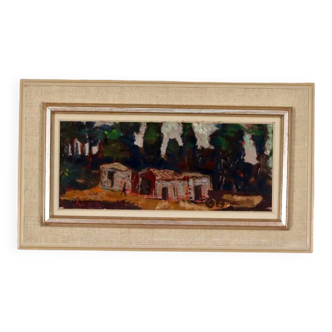 Original Swedish Oil on Canvas – “Nestled Houses” by Bertil Wahlberg