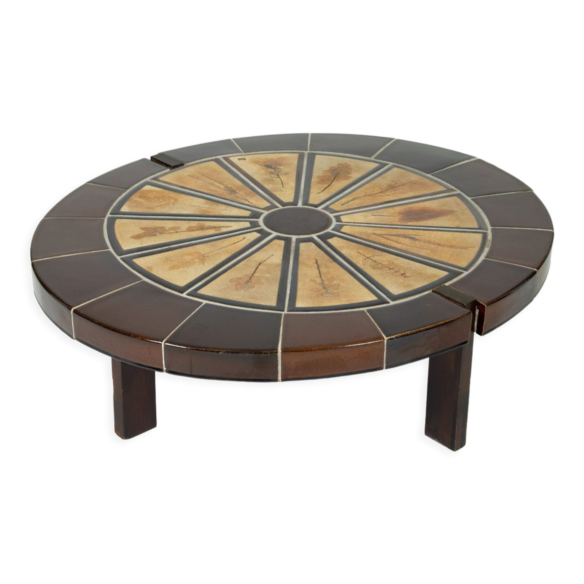 Glazed ceramic coffee table Herbarium model by Roger Capron in Vallauris, France 1970s