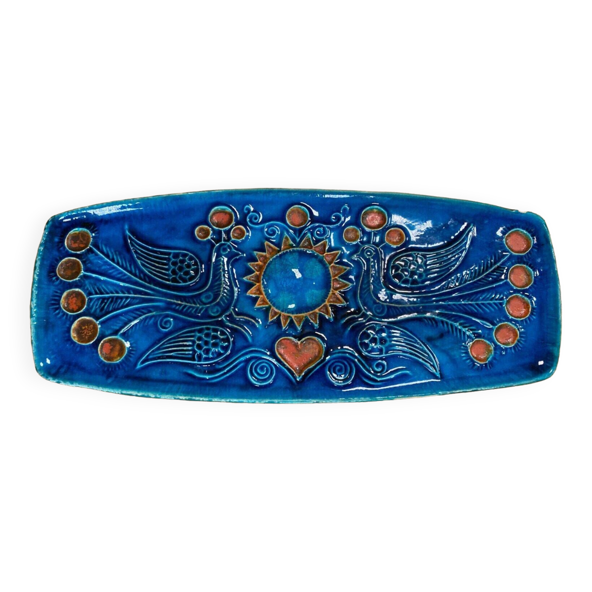 Dish by Jean-Claude Taburet HB Quimper 20th century bird decoration