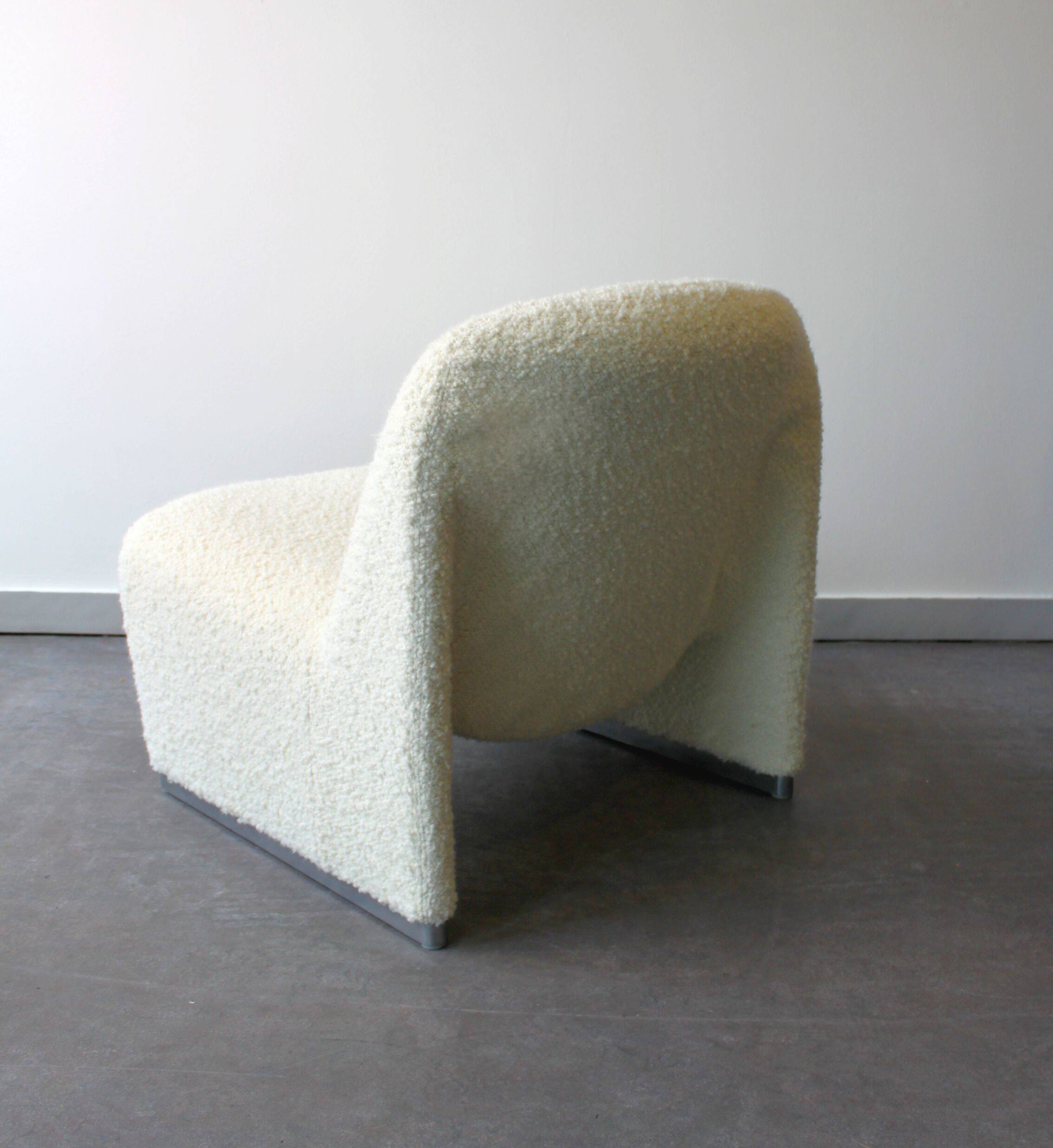 Pair of vintage Alky armchairs in steel and boucle wool by Giancarlo P.