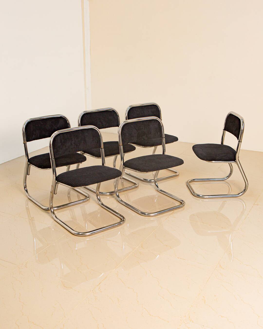Set of 6 70's Italian tubular chairs