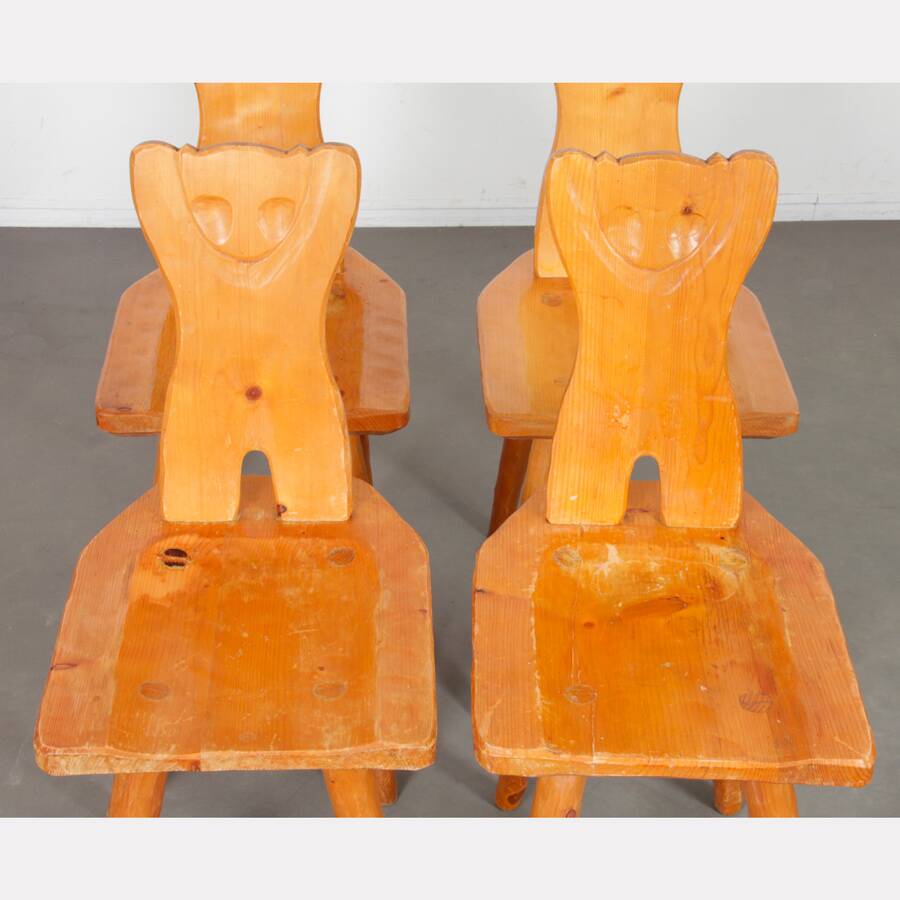 Set of 4 wooden chairs with zoomorphic backs, 1960
