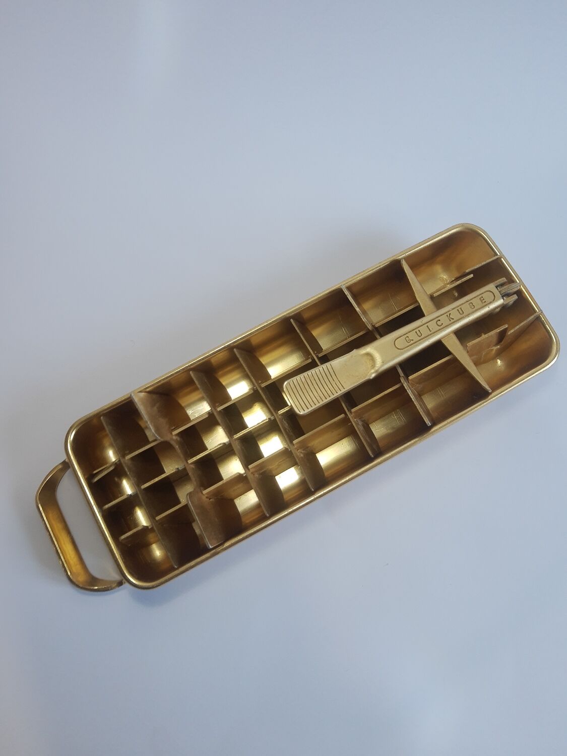 Old ice cube tray Quickube gilded metal 60s vintage