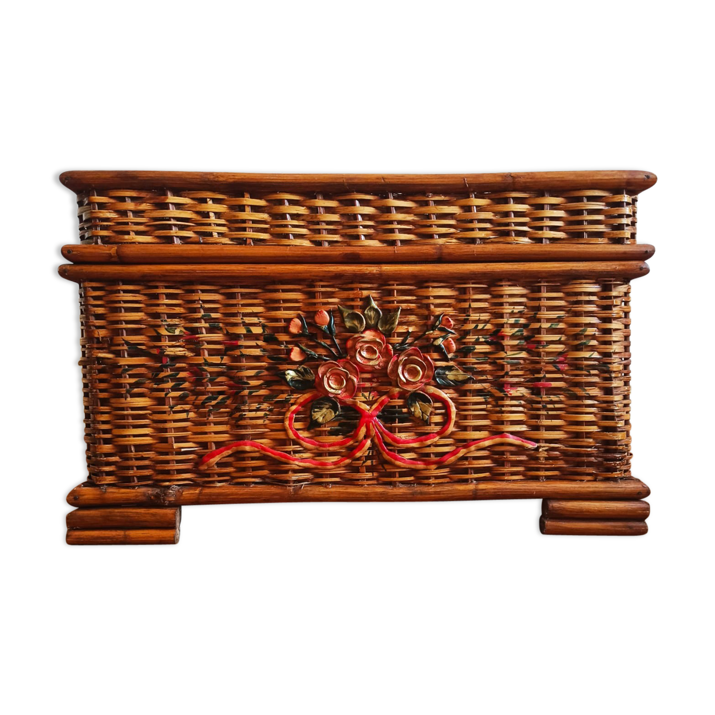 Ancient wicker, rattan and bamboo chest