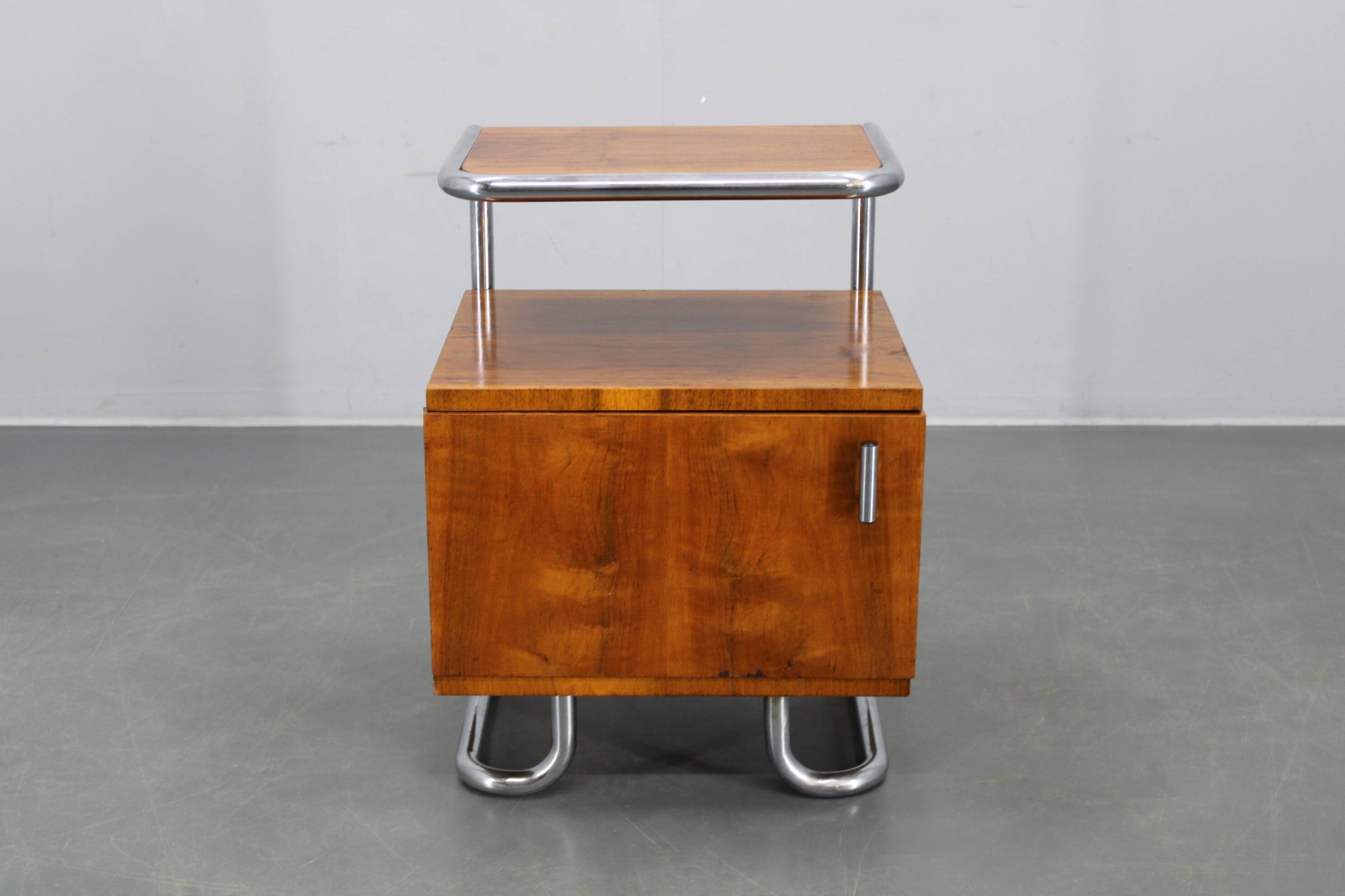 Restored Bauhaus chrome and walnut nightstand, Czechoslovakia 1940s