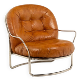 Carlo Di Carli. Fauteuil en cuir et métal. Années 1970