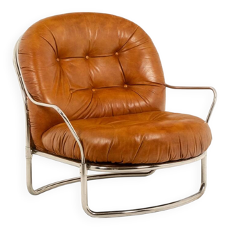 Carlo Di Carli. Leather and metal armchair. 1970s.
