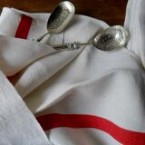 Set of 6 antique half-cloths, embroidered BR