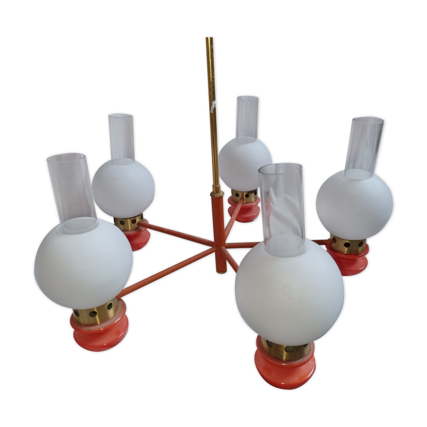 Chandelier 5 burners 1970 opaline