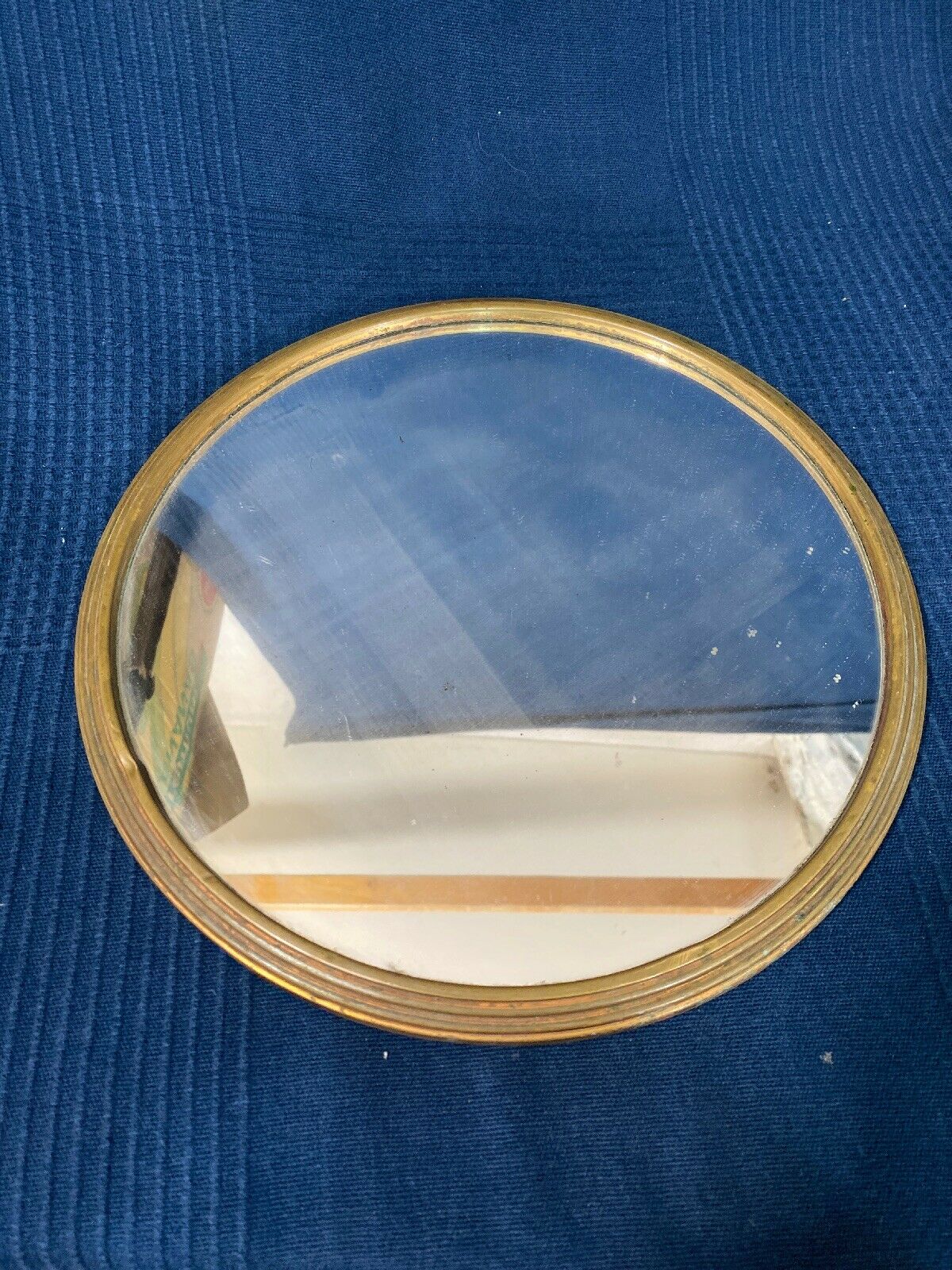 Plate center-of-table brass and old round mirror 1900