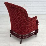 1950s, Danish highback armchair, furniture velour, beech wood legs.