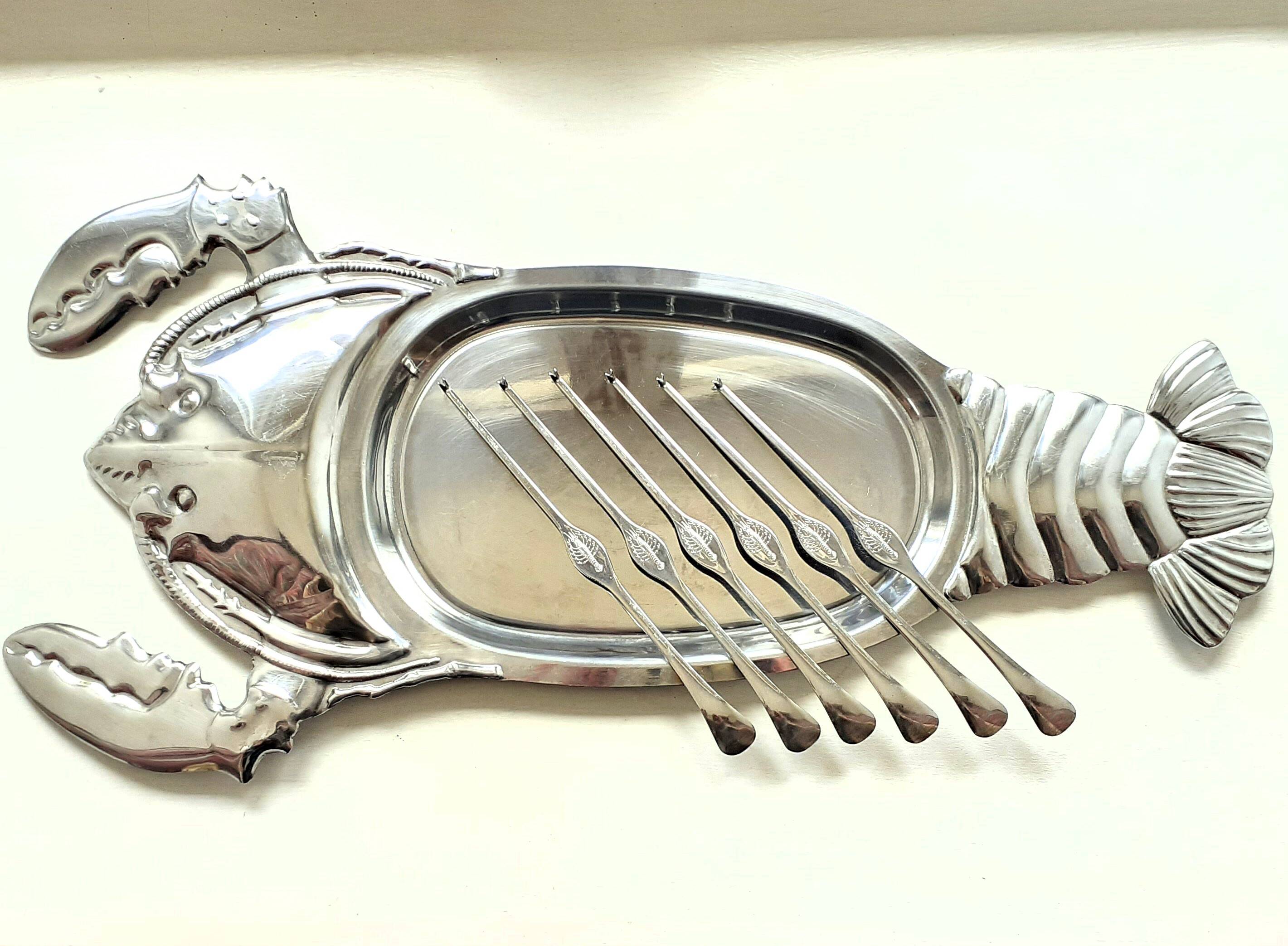 Lobster Platter and SIX Lobster Forks. Lobster Serving Set.