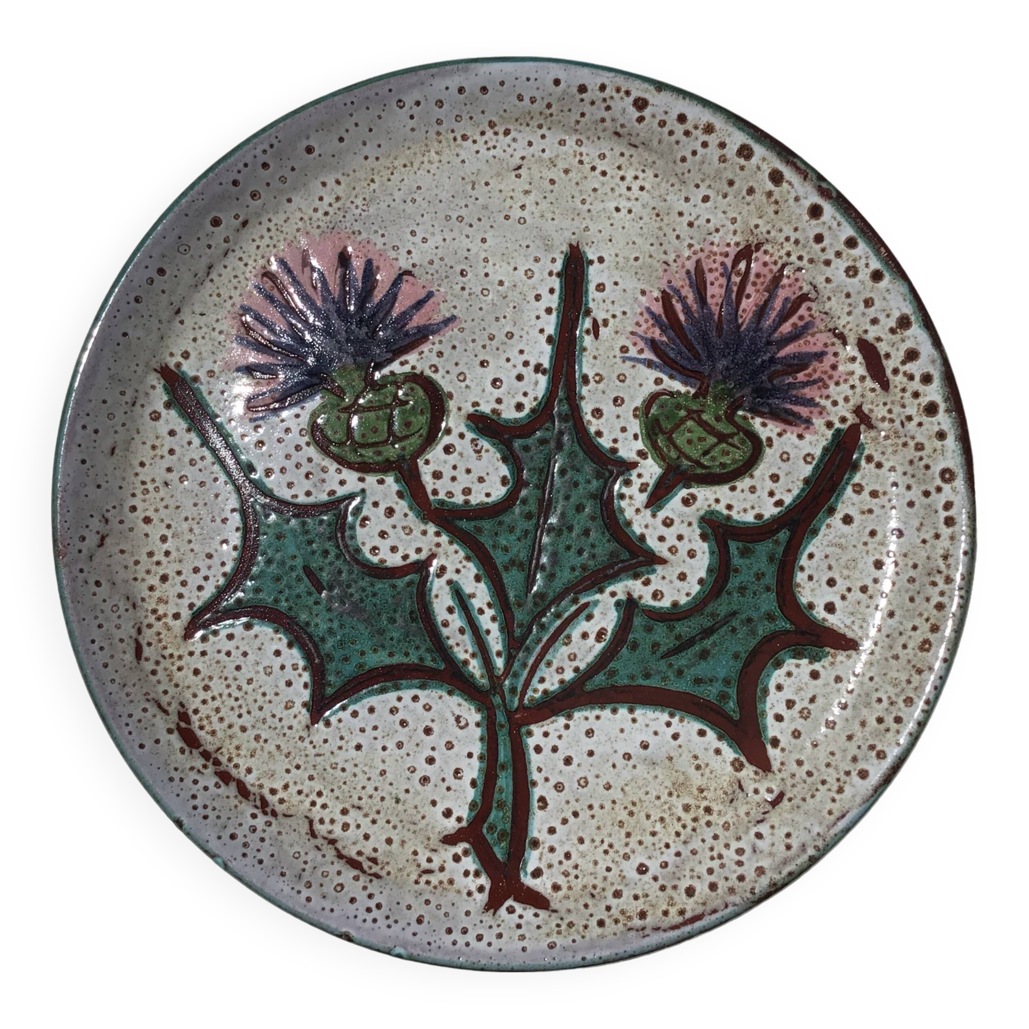 Vallauris Thistles flat plate hand decorated
