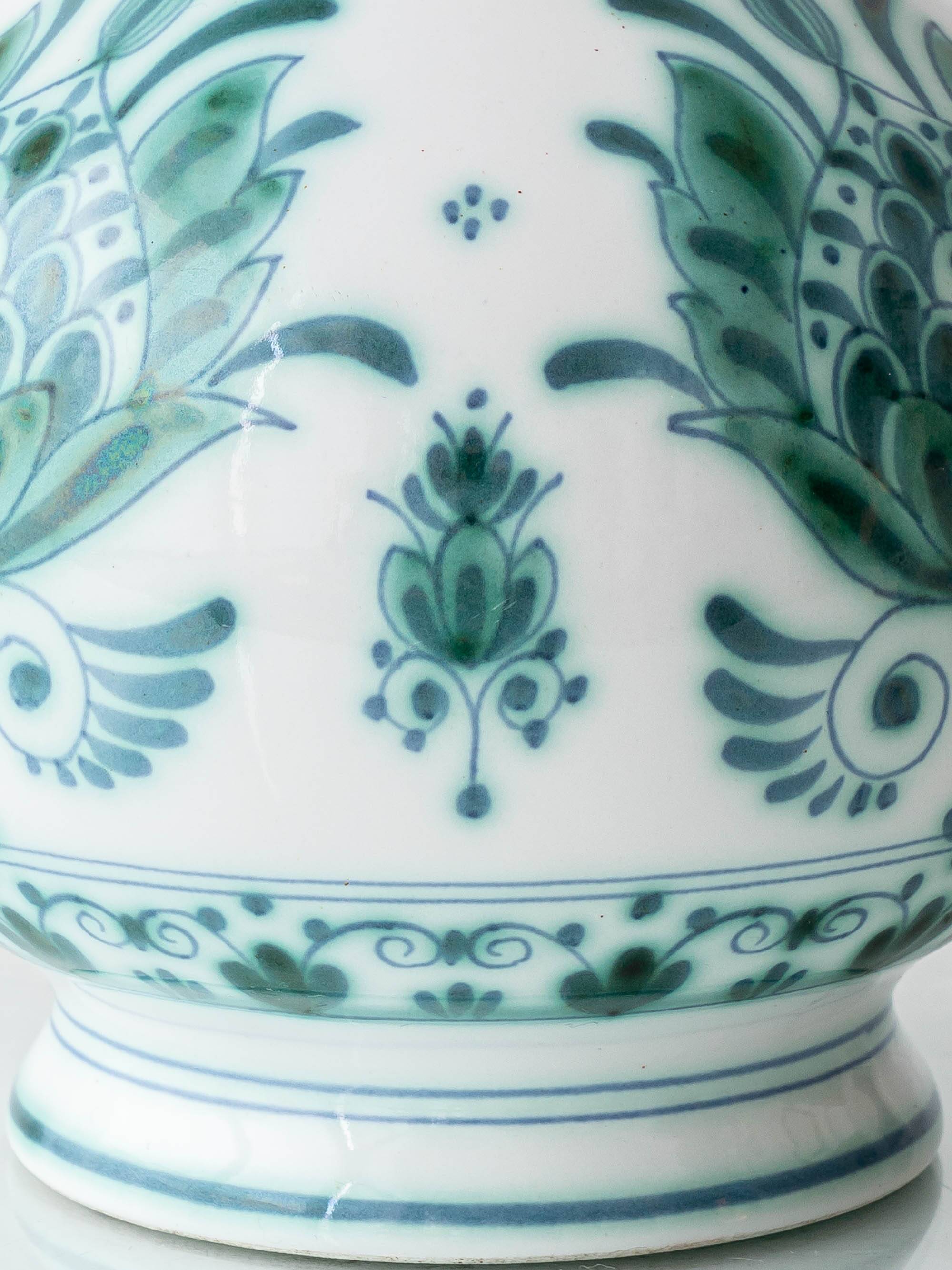 Lampe de table en céramique botanique Delvert Teal Royal Delft, 1970