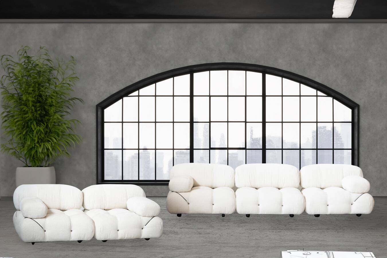 Camaleonda, B&B 2-seater sofa and 3-seater sofa in bouclè fabric, 1970