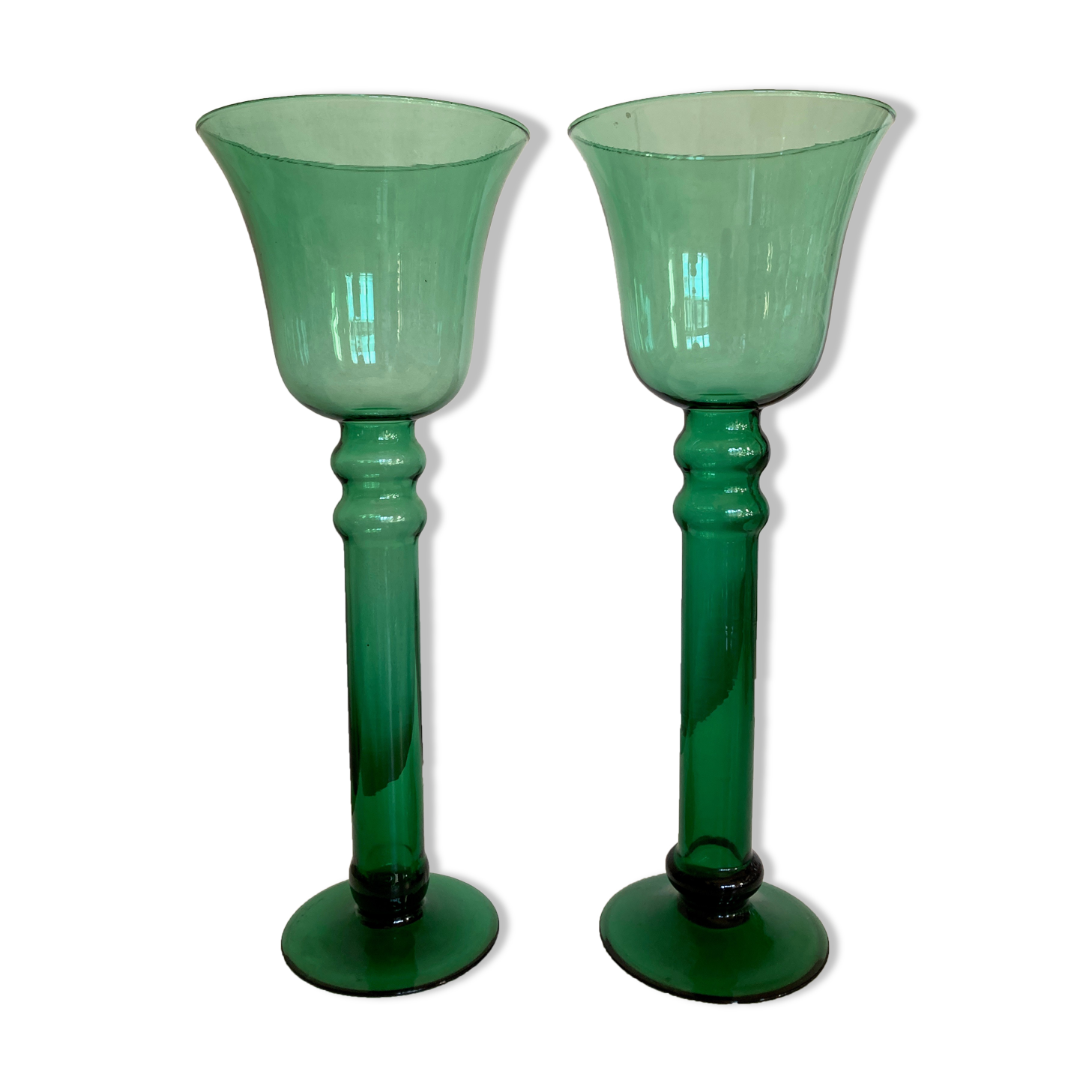 Pair of XXL candle holders in blown glass