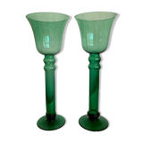 Pair of XXL candle holders in blown glass