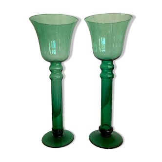 Pair of XXL candle holders in blown glass