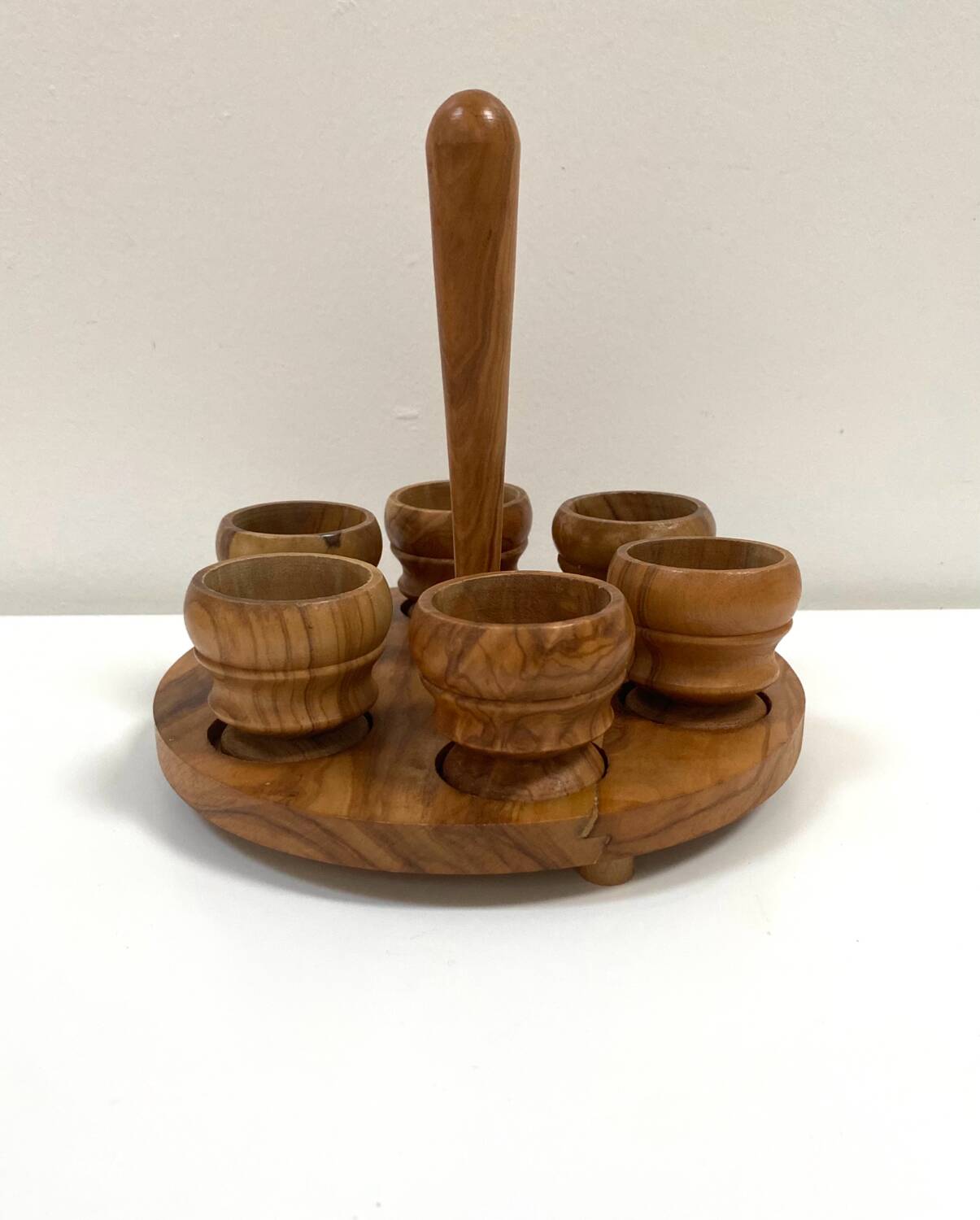 Set of 6 vintage olive wood egg cups