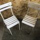 Pair Old Garden Chair Metal Structure + Vintage White Wood Slats