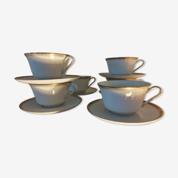 Set of 6 white and gold tea cups