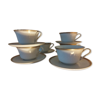 Set de 6 tasses à thé blanches et or