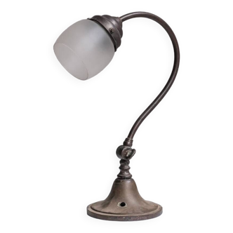 Antique Metal Frosted Glass Desk Lamp