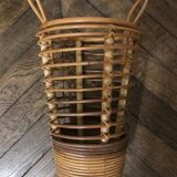 Umbrella stand with 2 handles in curved rattan and wood, circa 1960.