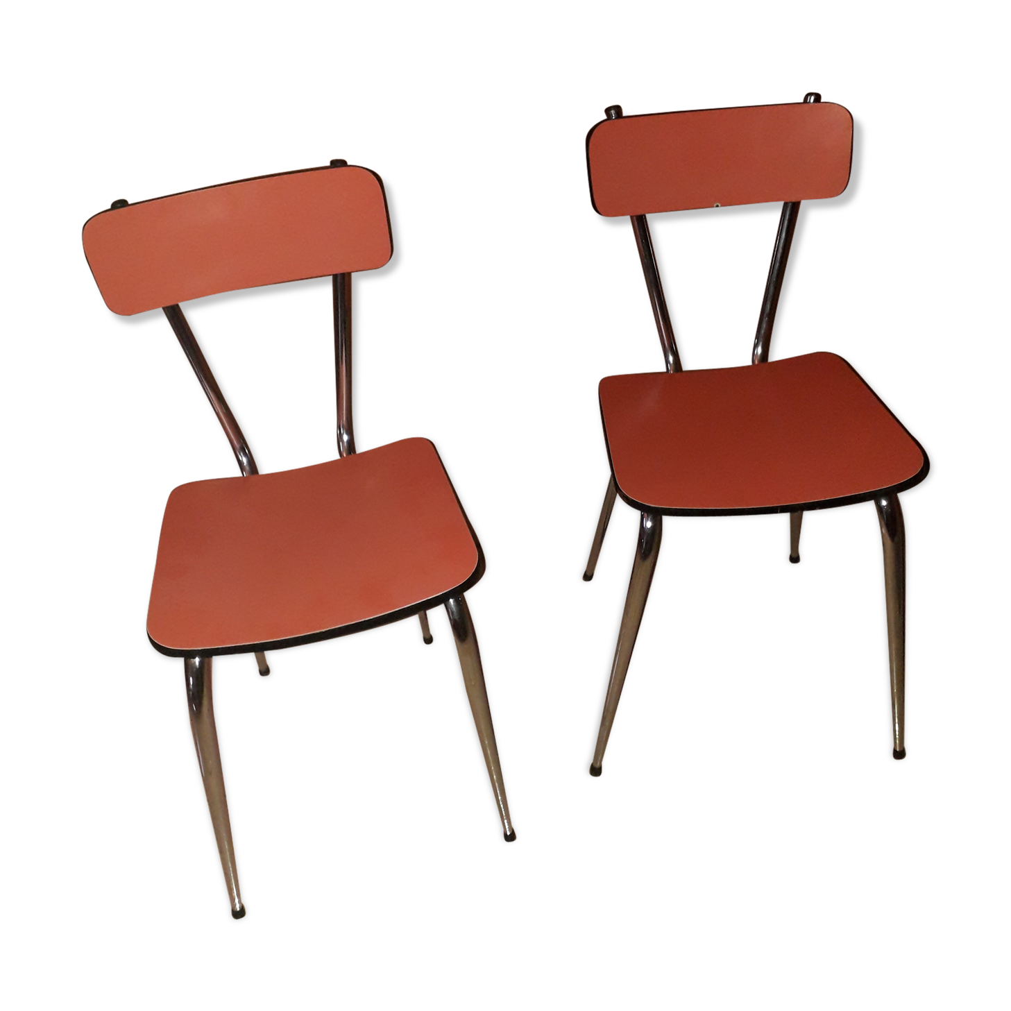 Paire de chaises en formica rouge pastel vintage