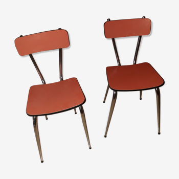 Paire de chaises en formica rouge pastel vintage