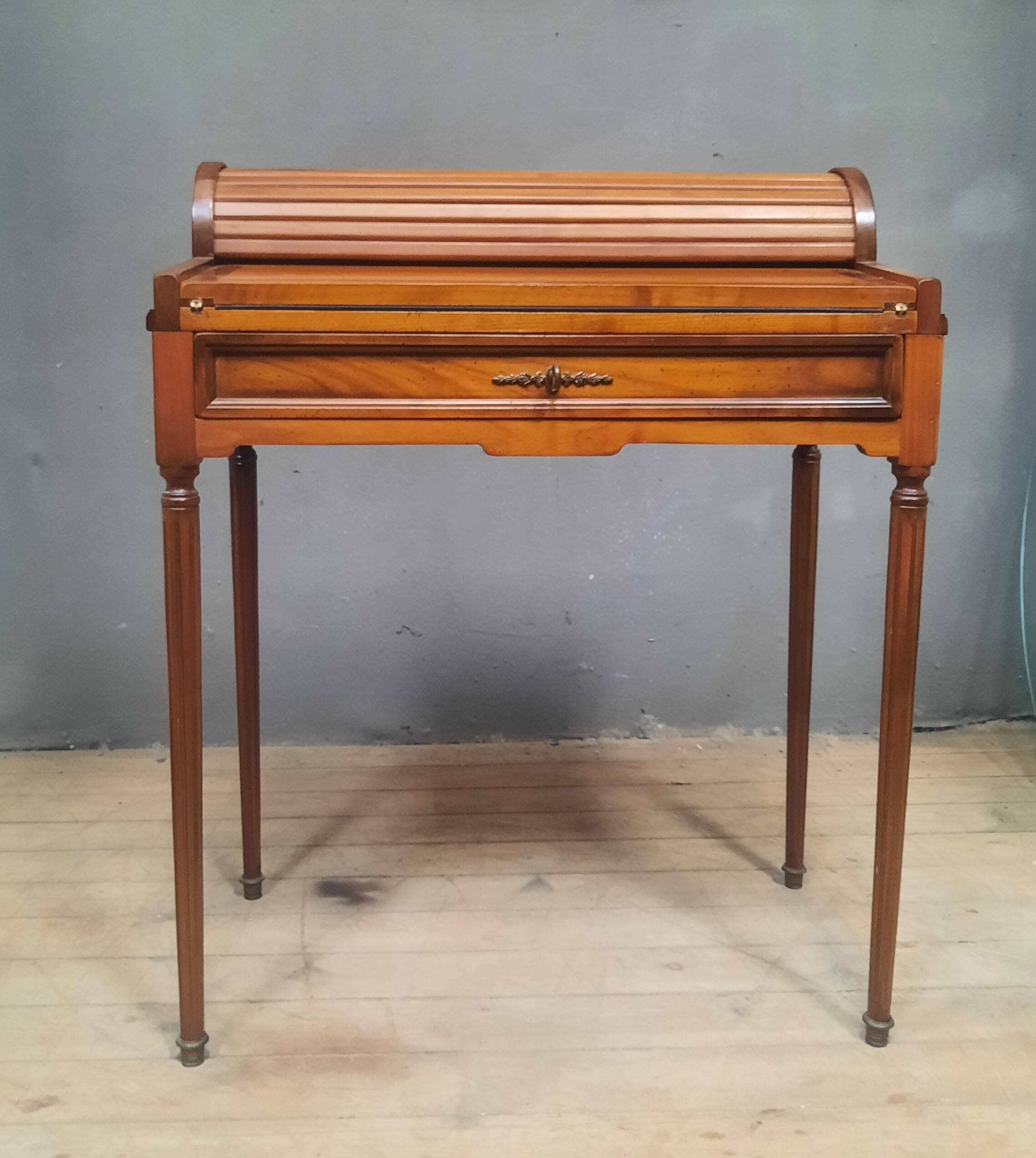 Louis XVI style cylinder desk in cherry wood