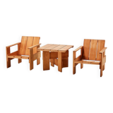 Gerrit Rietveld Pair of Crate Chairs + Table for Cassina 1934/ 1979