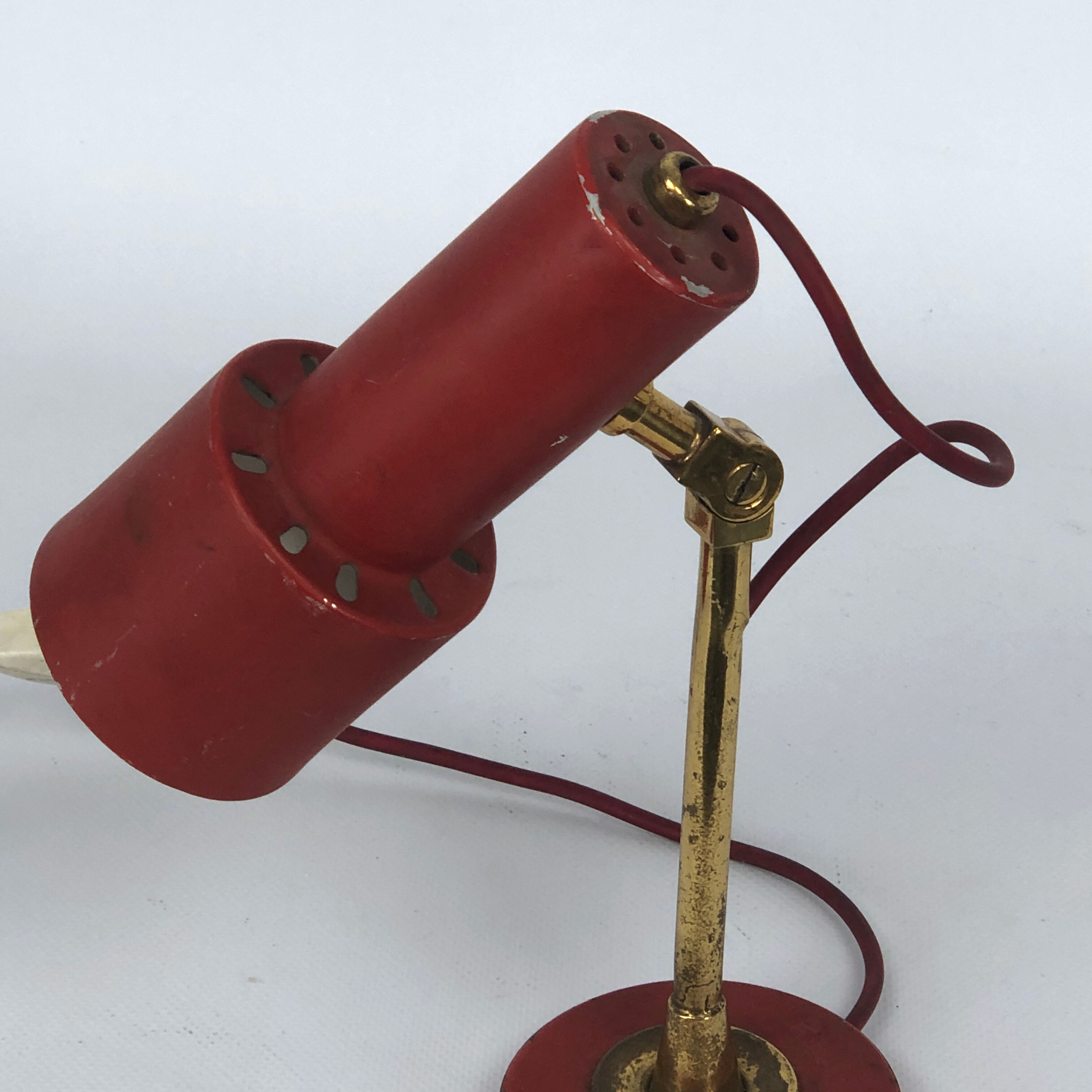 Stilnovo, vintage red brass table lamp from 50s