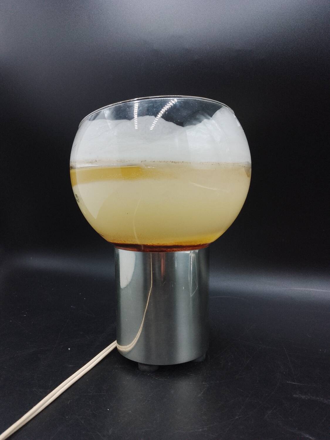 Old candle lamp perfume burner design 1970 in aluminum and pop art glass