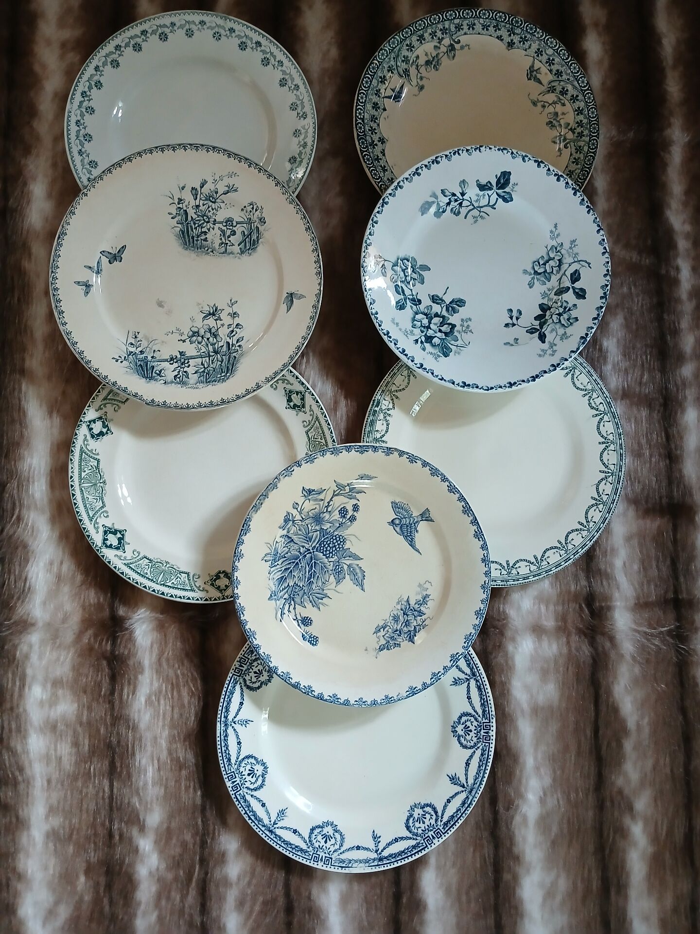 8 mismatched ironstone dinner plates