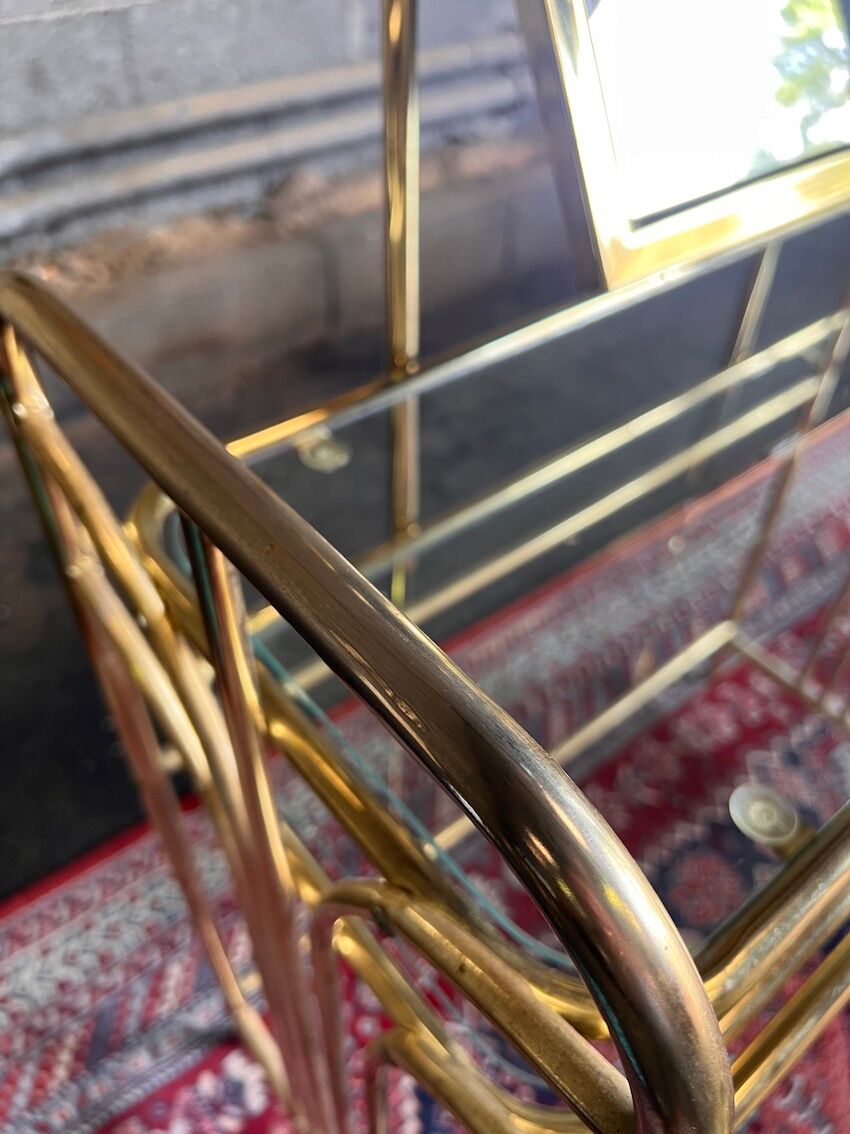Dressing table and matching psyche in gold metal and glass 70