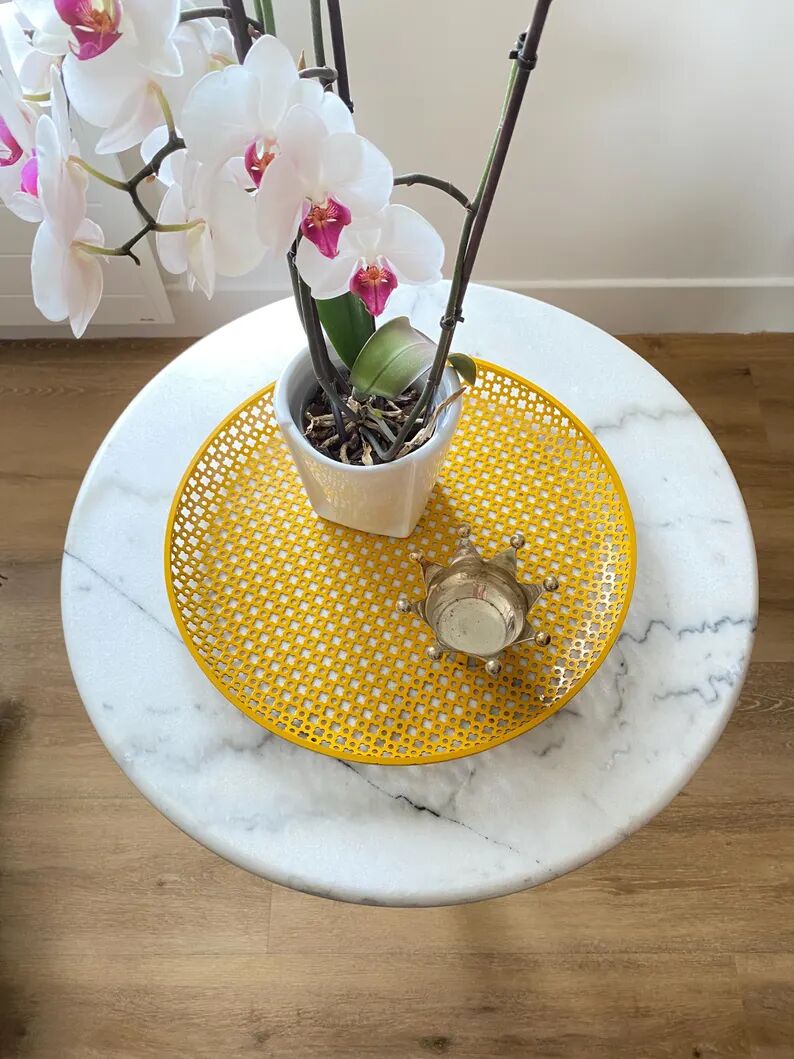 Mathieu Matégot round perforated metal tray, yellow, France 1950s
