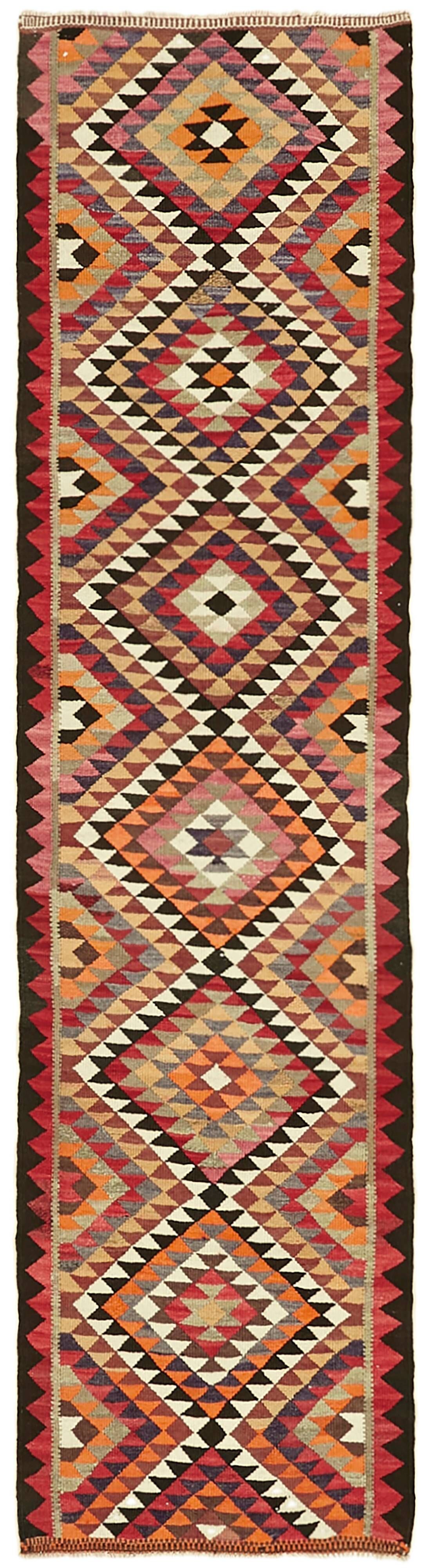 Turkish Handwoven Vintage Herki Kilim 90 cm x 332 cm