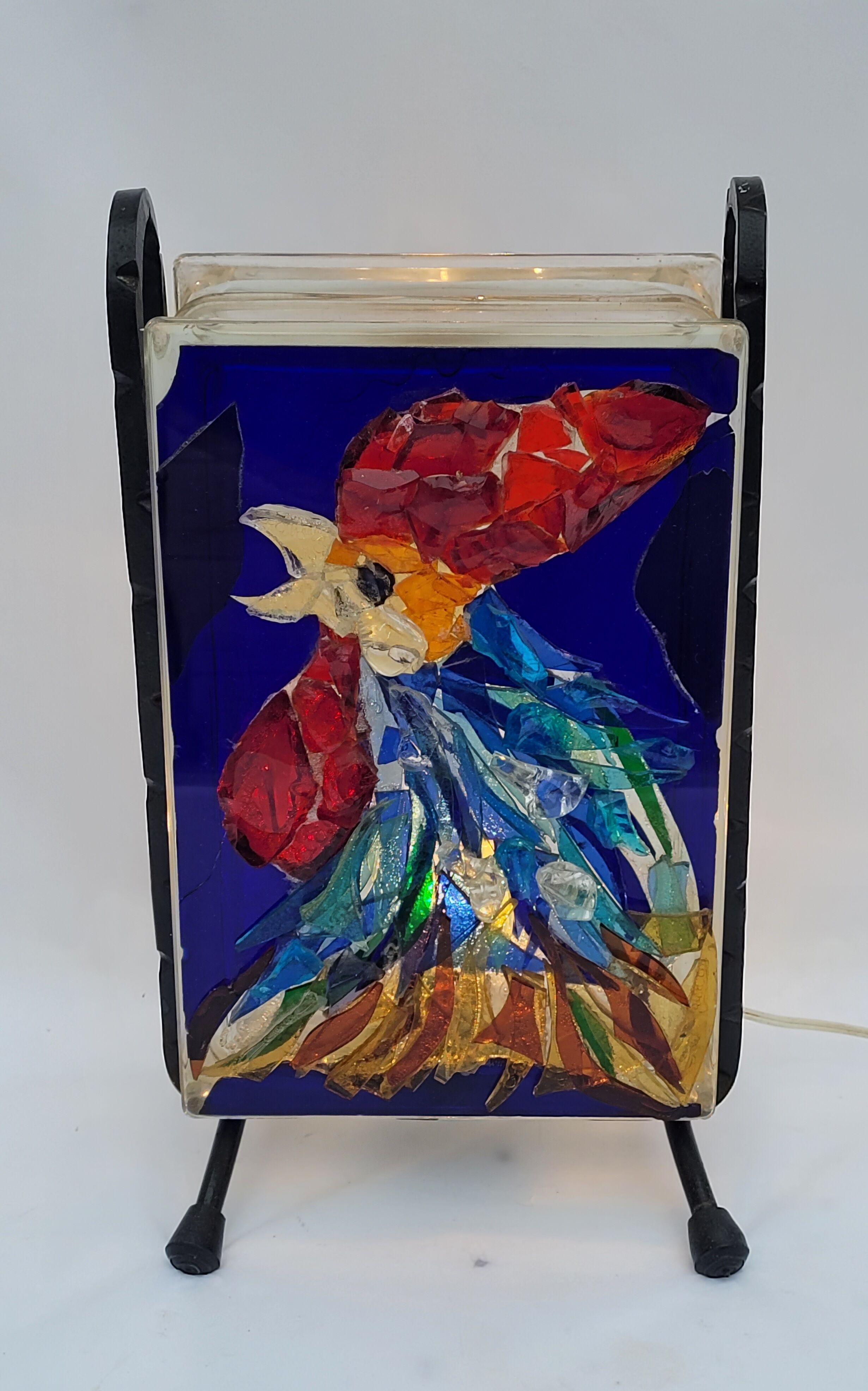 Lamp atmosphere vintage rooster in glass mosaic 1960
