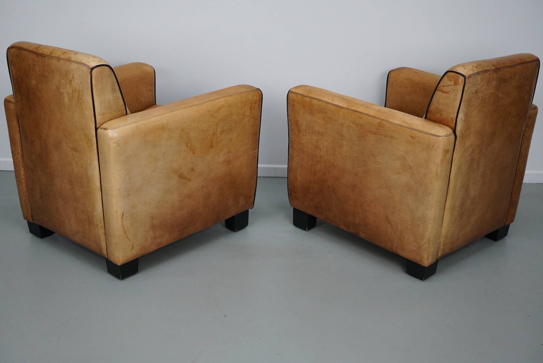 Fauteuils de club en cuir couleur cognac néerlandais vintage, ensemble de 2