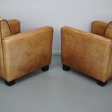 Fauteuils de club en cuir couleur cognac néerlandais vintage, ensemble de 2