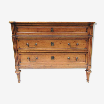 Louis XVI style chest of drawers, 70s-80s, patinated solid cherry tree