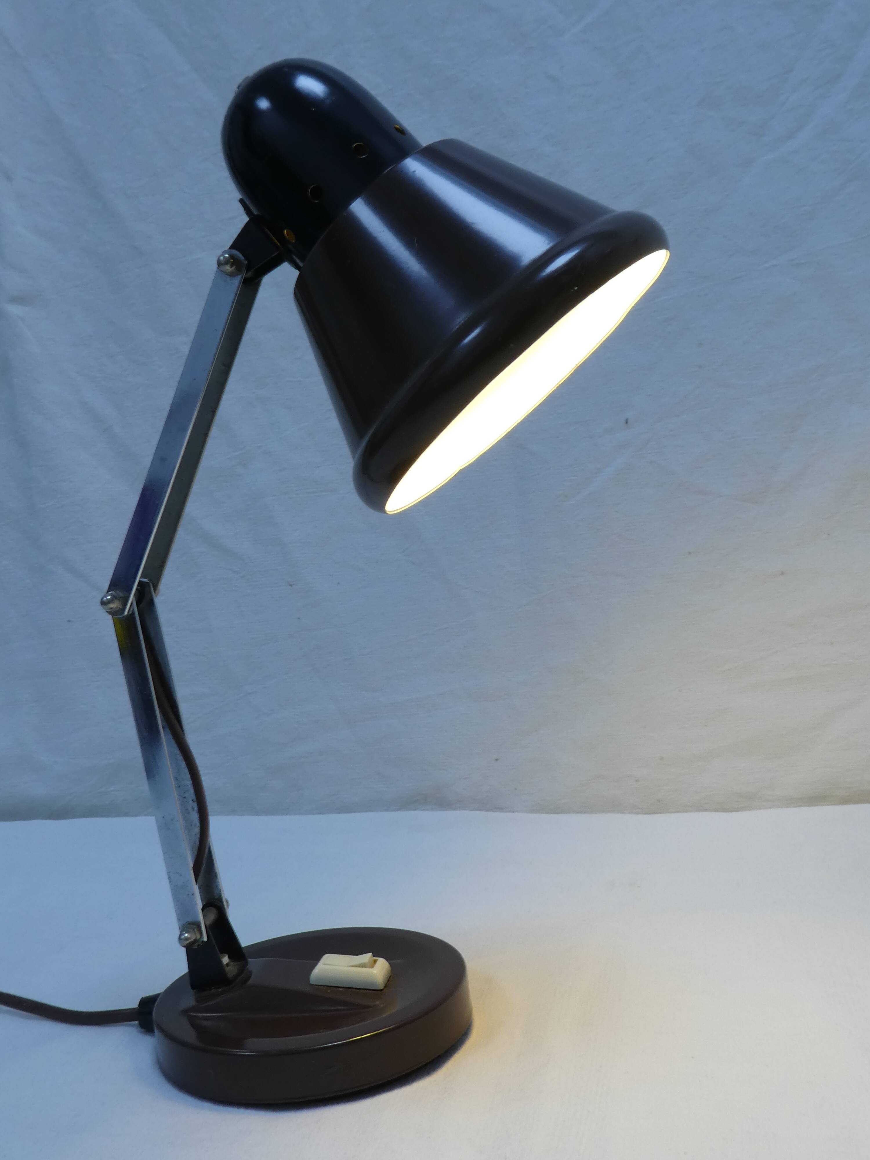 Vintage articulated desk lamp in brown metal and chrome years 60/70