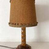 Art Deco lamp in carved wood and jute